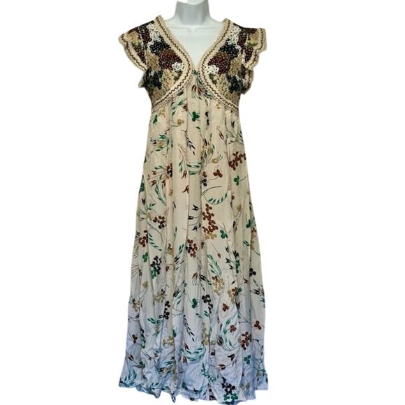 Anthropologie Printed V-Neck Maxi Dress Size 6 / 18.5 PTP New w/ Tag MSRP $198 - Picture 13 of 16